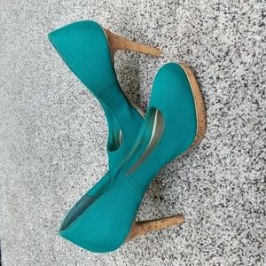 Women's teal heels with cork heels